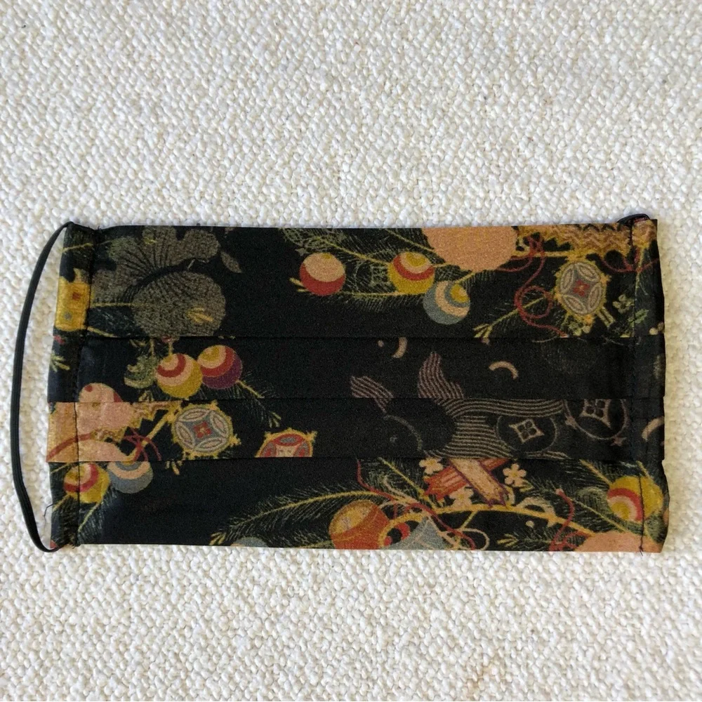 JOHNNY WAS NEW Black Gold Print Silk Blend Face Mask